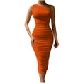 thumbnail image 1 of Women's Sexy Bodycon One Shoulder Sleeveless Ruched Midi Club Party Dress, 1 of 8