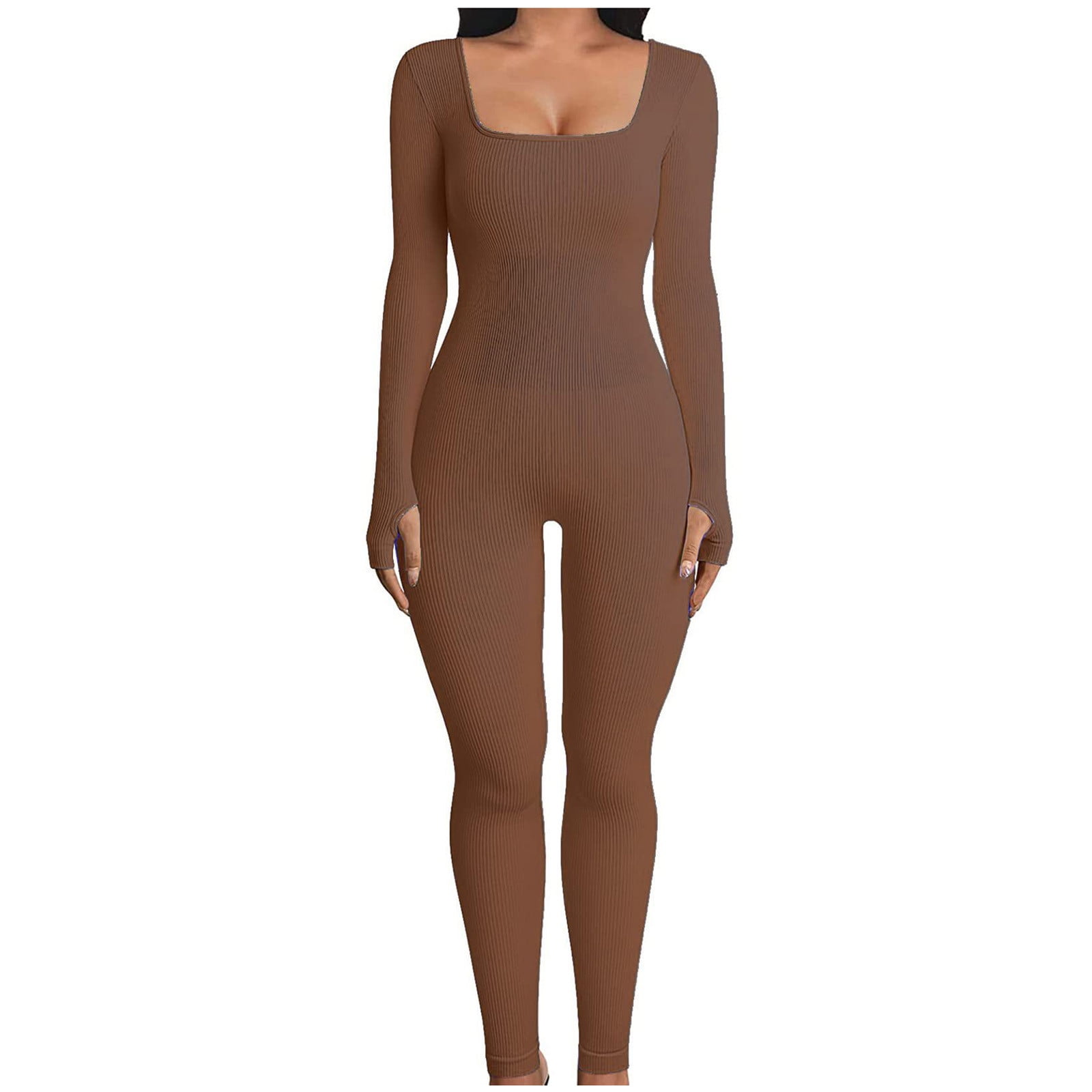 Jetjoy Long Sleeve Jumpsuit Women One Piece Zip Up Ribbed Jumpsuits Yoga  Workout Bodycon Rompers Zip Front Unitard Bodysuit : : Clothing,  Shoes & Accessories