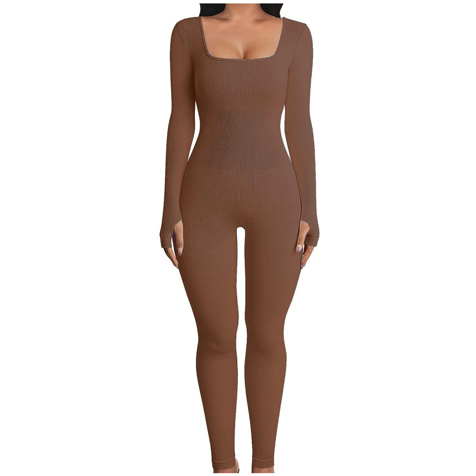 Women's Sexy Bodysuits Long Sleeve Square Neck One Piece Ribbed Yoga