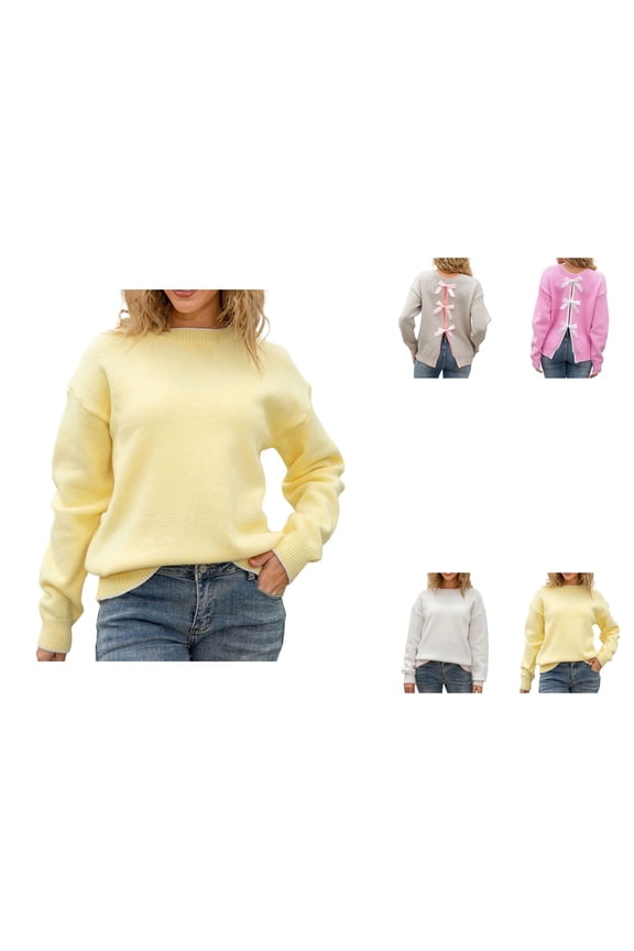 Women's Sexy Bow Tied Back Knit Sweater With Open Back