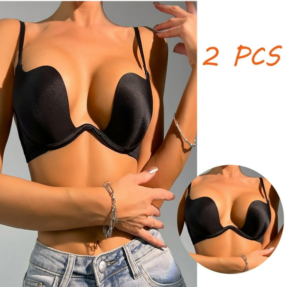 Women's Sexy Bra Backless Women Invisible Underwear Sexy Underwearsiere Open Back U-cross Thin Lingerie Wedding Non-marking Gathered Lingerie Everyday Bra(32/70AB+Black+Black)