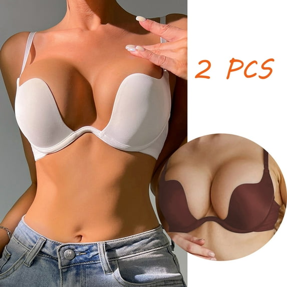 Women's Sexy Bra Backless Women Invisible Underwear Sexy Underwearsiere Open Back U-cross Thin Lingerie Wedding Non-marking Gathered Lingerie Everyday Bra(32/70AB+White+Brown)