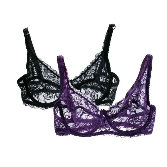 Women's Sexy Bra Sheer Lace Bra Floral Lace Bralettes Plus Size Full Coverage See Through Bralettes Mesh Soft Bras 2 pcs