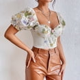 thumbnail image 1 of Women's Sexy Bustier Corset Top Long Sleeve Square Neck Mesh Crop Tops Vintage Backless Boned Bustier Bodyshaper Shirt (Floral White , L ), 1 of 8