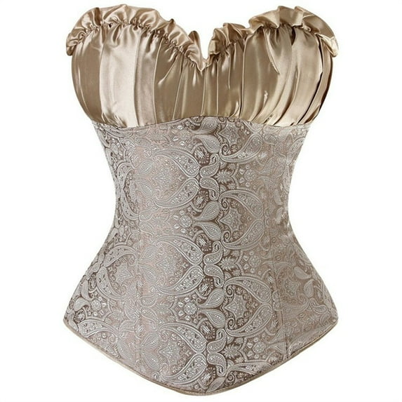 Women's Sexy Bustier with Corset Strapless Bridal Bra Corselet Vintage Floral Ruched Ruffle Trim Body Shaper Bodysuit