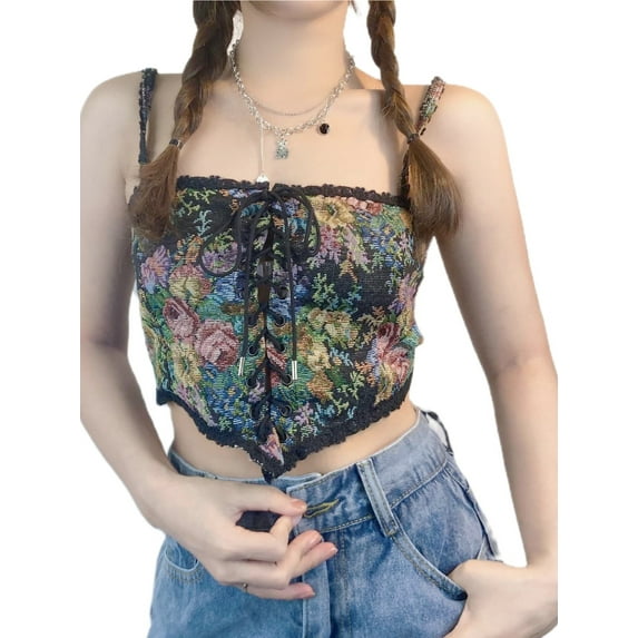 Women's Sexy Bustiers Corset Tube Top Push Up Lace-up Slim Crop Top Front Open Square Collar Breasted Cami Top