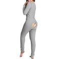 thumbnail image 1 of Women's Sexy Butt Button Back Flap Jumpsuit V Neck Long Sleeve Romper Solid Bodycon Pajamas One Piece, 1 of 6
