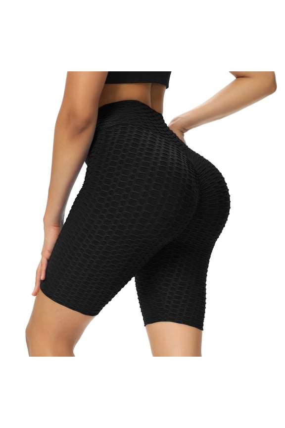 Women's Sexy Capri-Length Yoga Leggings – Bubble-Texture Butt-Lifting Fitness Pants for Pilates, Stretching & Studio Workouts,Black L