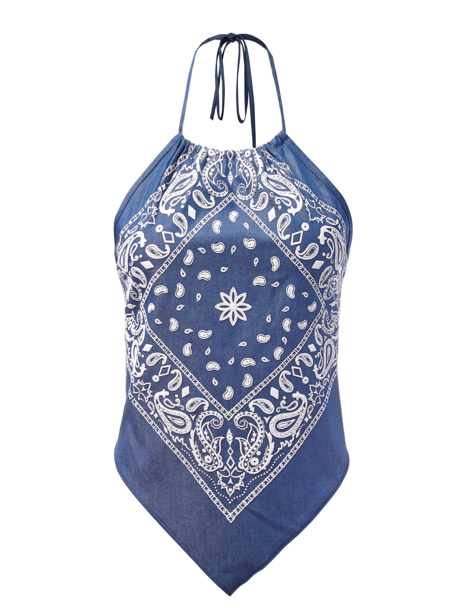 Women's Sexy Casual Paisley Halter Neck Tied Back Handkerchief Bandana Top - Made in USA