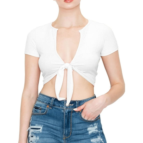 Women's Sexy Casual Tie Knotted Front Soft Rib Jersey Crop Top - Made in USA