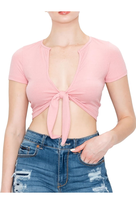 Women's Sexy Casual Tie Knotted Front Soft Rib Jersey Crop Top - Made in USA