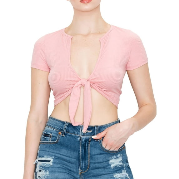 Women's Sexy Casual Tie Knotted Front Soft Rib Jersey Crop Top - Made in USA