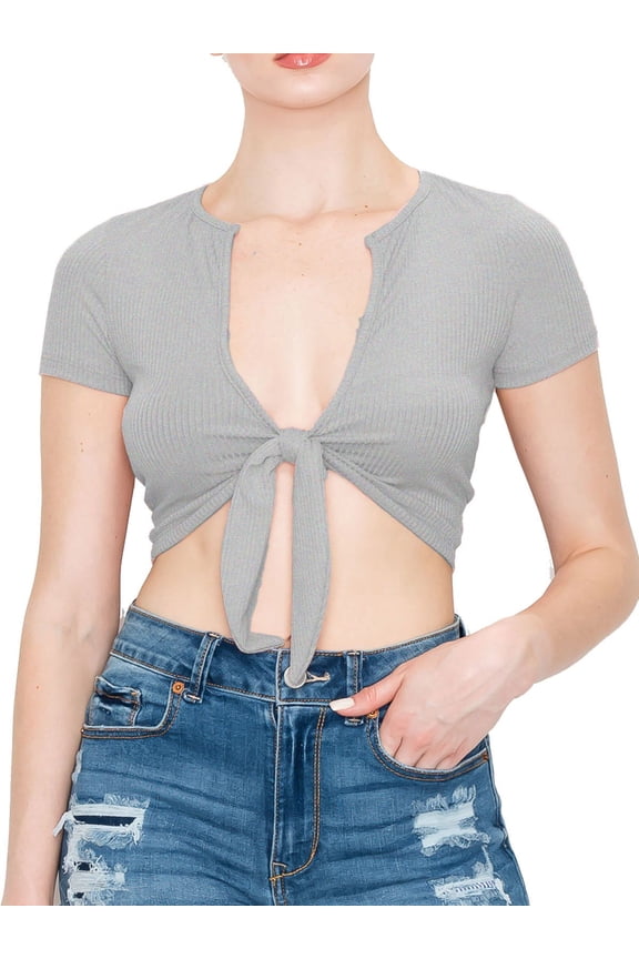 Women's Sexy Casual Tie Knotted Front Soft Rib Jersey Crop Top - Made in USA