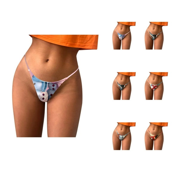 Women's Soft Christmas Print Comfortable Casual Breathable Thong Panties Womans Panties