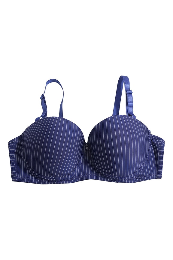Women's Sexy Comfortable And Breathable Bra With Small Breasts Gathered Together And Secondary Breasts Steel Ring Striped Bra Adjustable Shoulder Straps