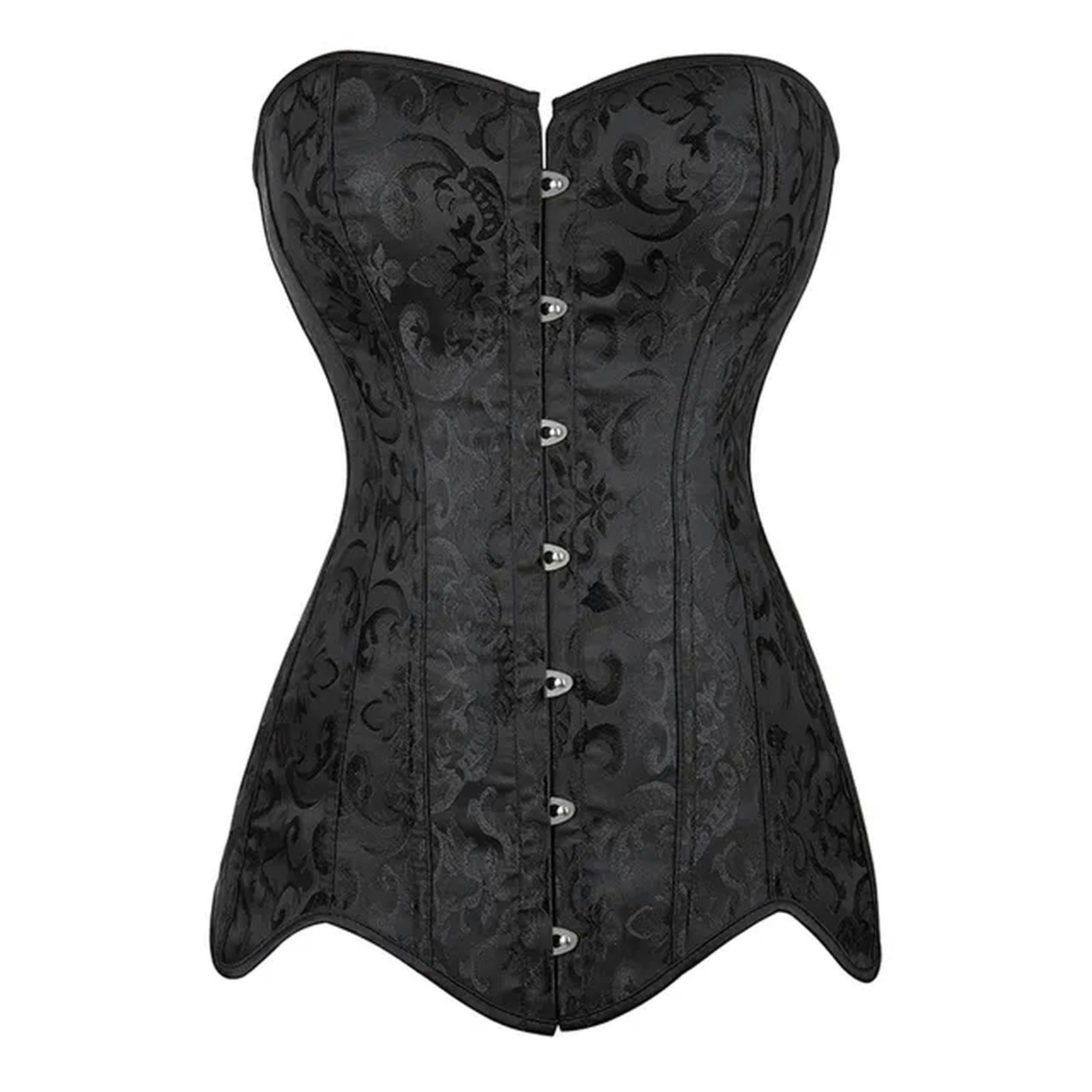Women's Sexy Corset Gothic Long Torso Corset Satin Black Nude Bust