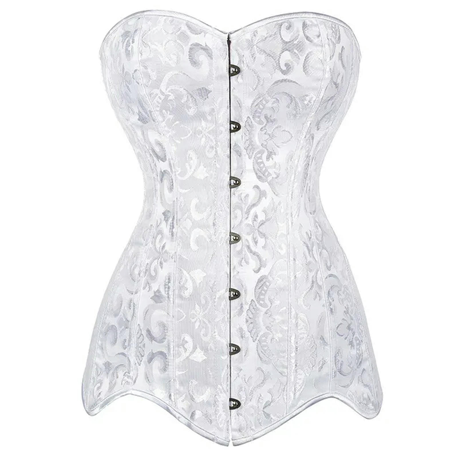 Women's Sexy Corset Gothic Long Torso Corset Satin Black Nude Bust