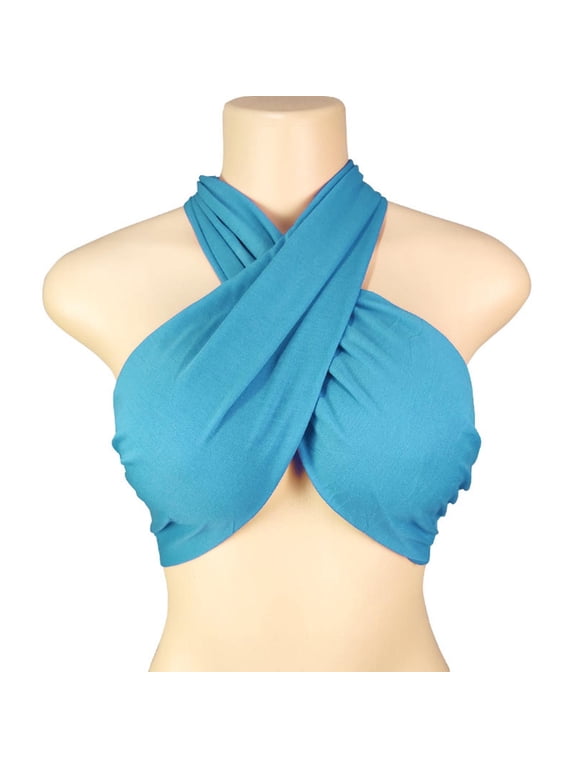 Women's Sexy Criss Cross Halter Sleeveless Wrap Front Backless Cami Crop Top Clubbing