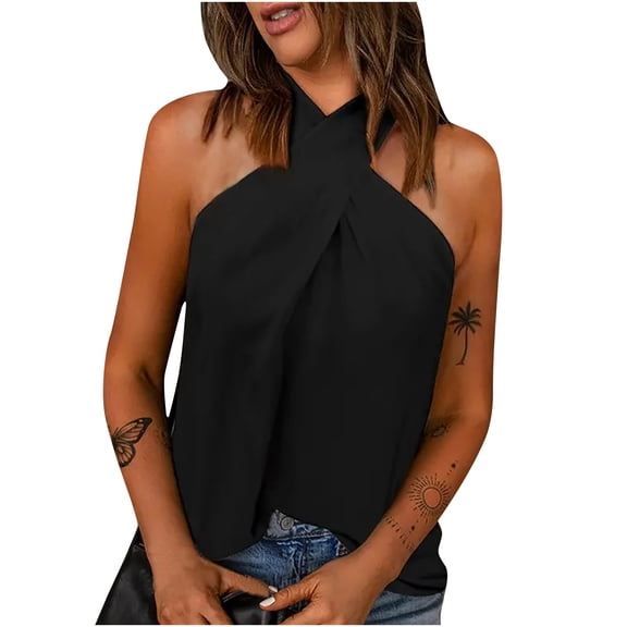 Women's Sexy Criss Cross Halter Sleeveless Wrap Tank Top Business Casual Blouses Sleeveless Shirts