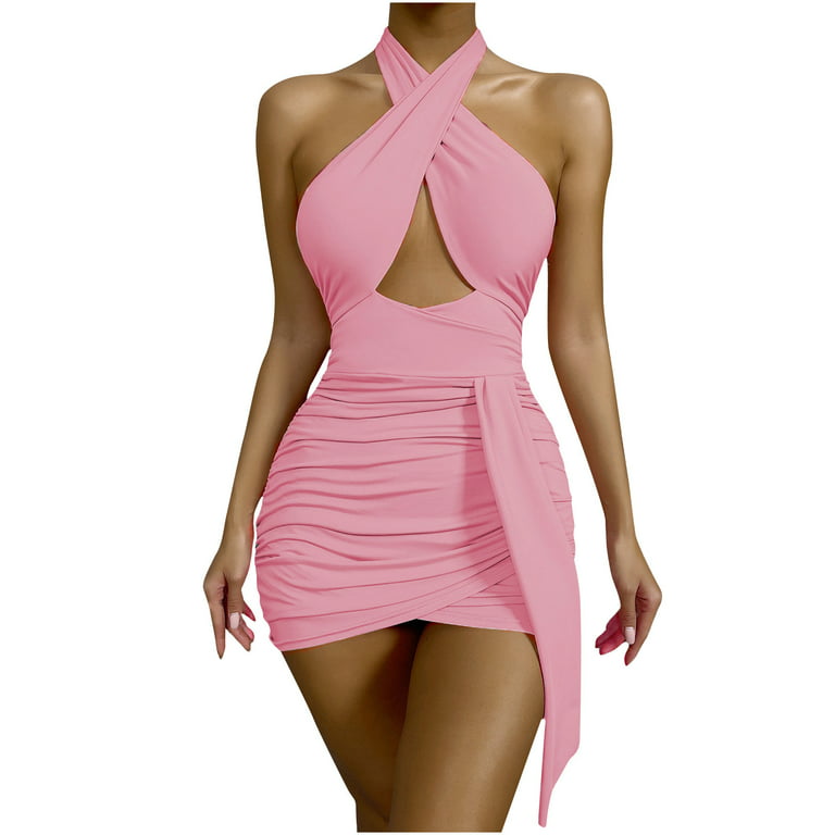 Short Satin Dress With Criss-Cross Back Detail And Ruching