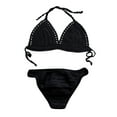 thumbnail image 1 of Women's Sexy Crochet Triangle Bikini Set Knitted Bathing Suits Padded Bra Beach Swimsuit Hollow out Backless Summer Strap Halter Neck Two-Piece Swimwear Black M, 1 of 7