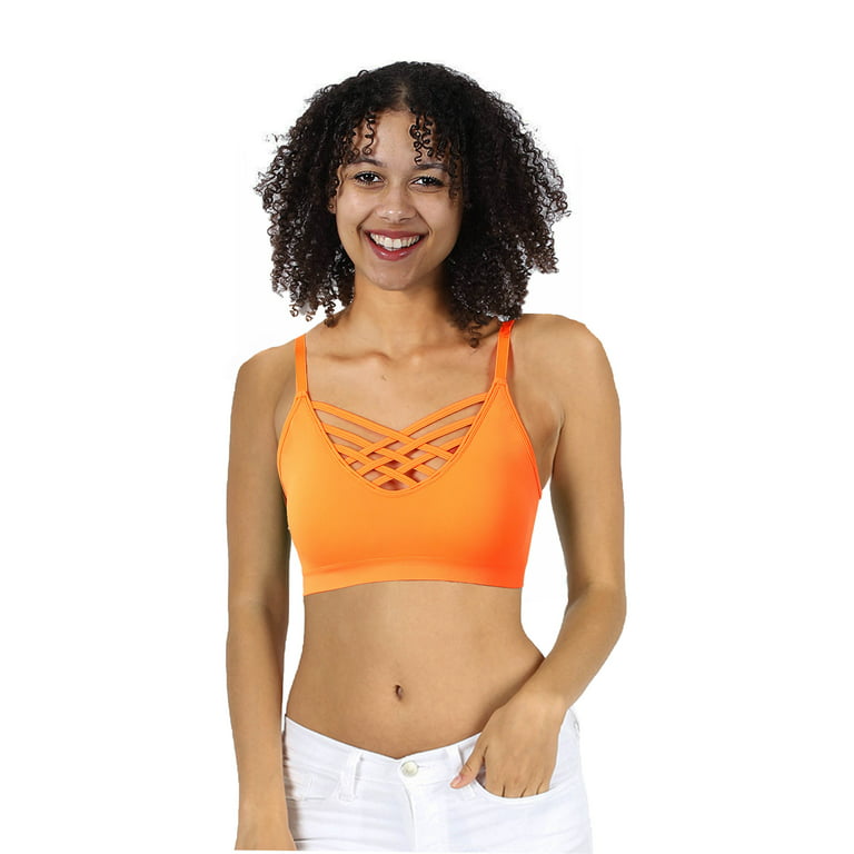 Women's Sexy Cross Strappy Wirefree Sports Bra Bralette with Removable Pads  (Bright Orange, 1X2X) 