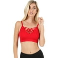 thumbnail image 1 of Women's Sexy Cross Strappy Wirefree Sports Bra Bralette with Removable Pads (Ruby, 1X2X), 1 of 2