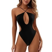 Womens Sexy Cut Out Backless Monokini Swimsuit - Adjustable Spaghetti Straps, Polyester, S-XL