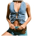 thumbnail image 1 of Women's Sexy Denim Vest - Deep V-Neck Tie-Up Front - Cropped Sleeveless Tank - Slim Fit for Club/Party/Summer, 1 of 5