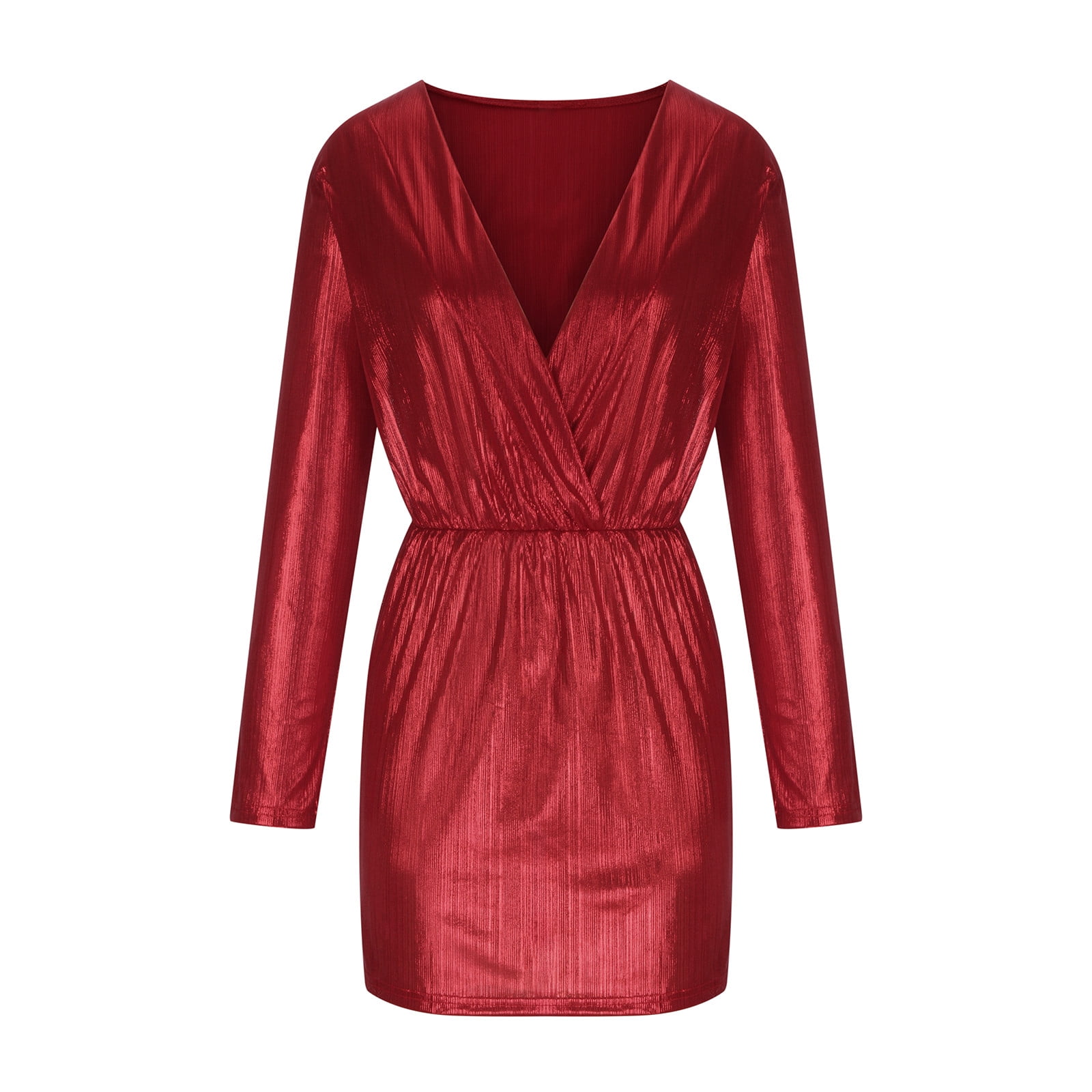 Women's Sexy Dress Fashion Vneck Long Sleeve Slim Hip Solid Mini Dress