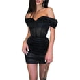 thumbnail image 1 of Women's Sexy Dress Off Shoulder High Waist Glitter Slim Dress Women's Slim Wrap Midi Dress-Black-S, 1 of 7