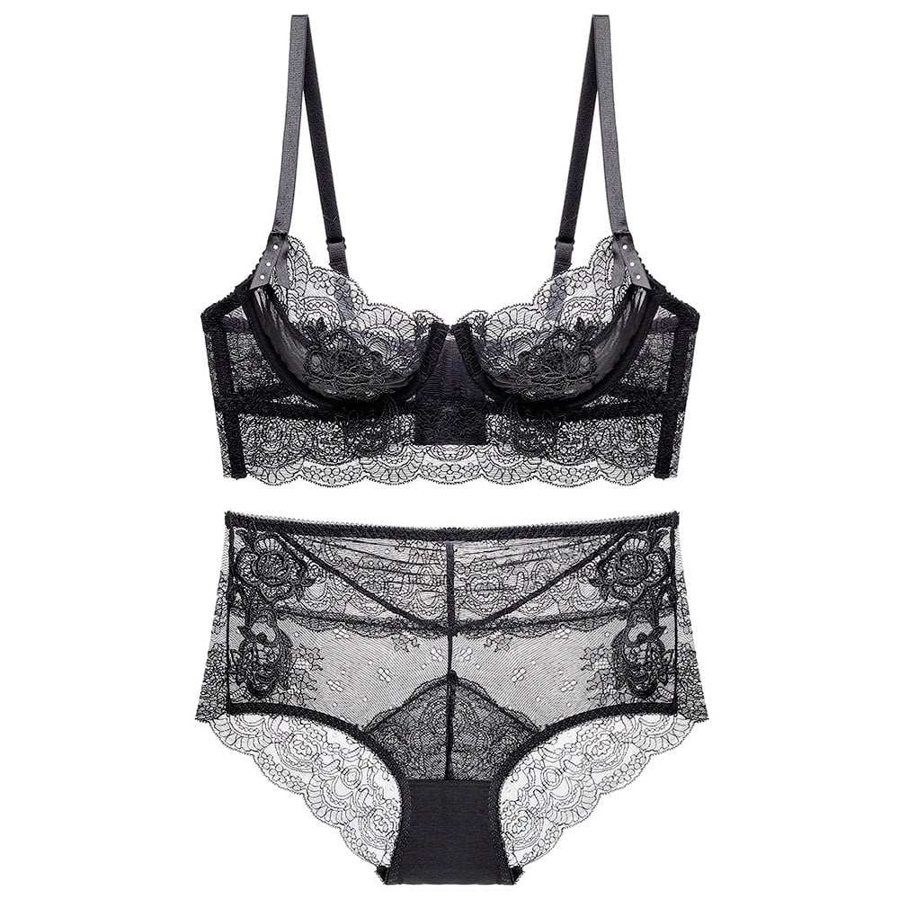 Women's Sexy Embroidery Lace Lingerie Set See Through Underwear Lace