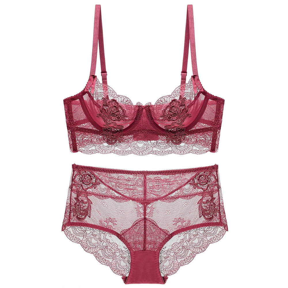 Women's Sexy Embroidery Lace Lingerie Set See Through Underwear Lace