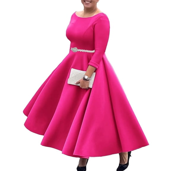 Women's Sexy Fashion Autumn Solid Color Temperament Evening Dress Pleated Dress