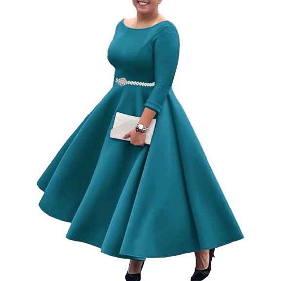 Women's Sexy Fashion Autumn Solid Color Temperament Evening Dress Pleated Dress