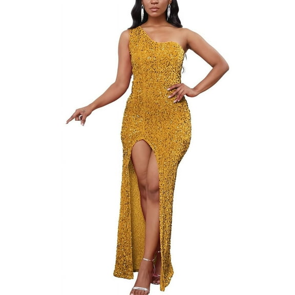 Women's Sexy Fashion One-Shoulder Sequined Evening Dress Cocktail Party Dress
