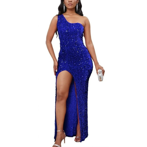Women's Sexy Fashion One-Shoulder Sequined Evening Dress Cocktail Party Dress
