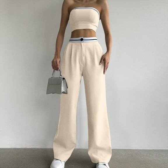 Women's Sexy And Fashionable Pants Set Spring/Summer Spicy Girls Sport Tube Top High Waist Wide Leg 2 Piece Pant Suit Women's Jumpsuits Pants And Top Set for Women Elegant Jumpsuit for Women Evening