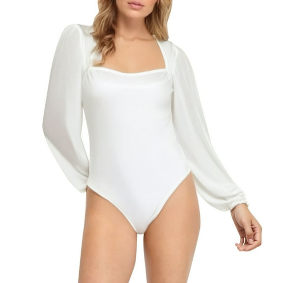 Women's Sexy Fashionable Sheer Mesh Sleeve Bodysuit with Patchwork Design Stylish Bodycon, Multiple Sizes, Great for Parties & Dates