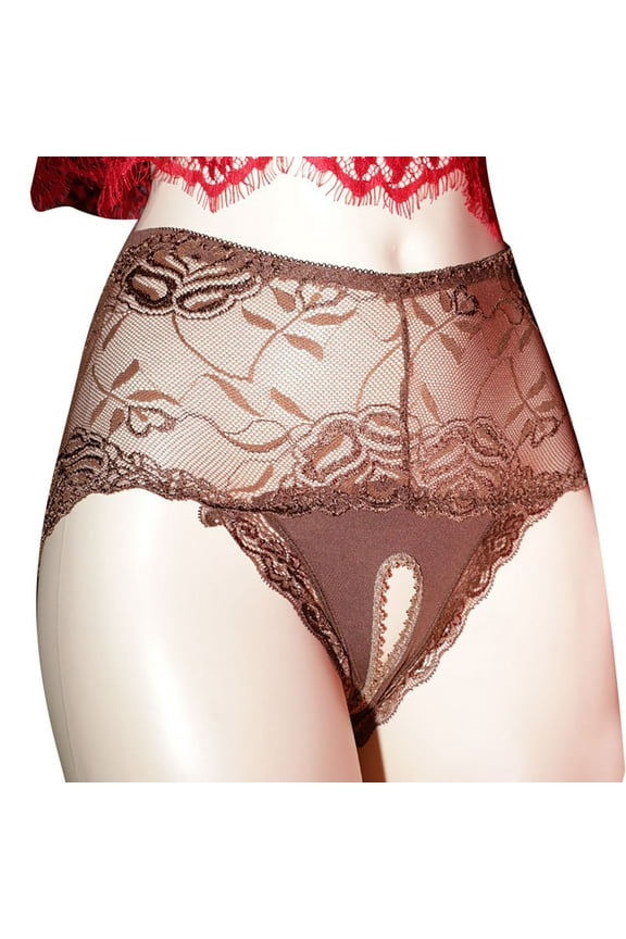 Women's Sexy Floral Lace Low Waist Open Crotch Panties - Breathable Nylon Spandex, L-XXL