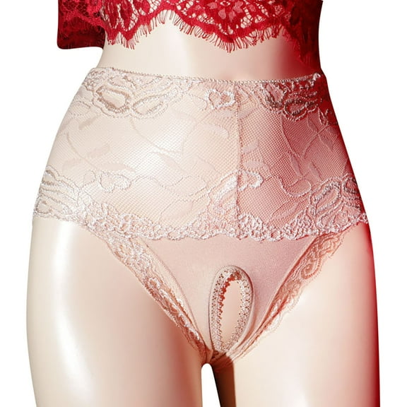 Women's Sexy Floral Lace Low Waist Open Crotch Panties - Breathable Nylon Spandex, L-XXL