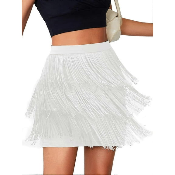 Women's Sexy Fringe Trim High Waist Tiered Bodycon Pencil Mini Short Skirt
