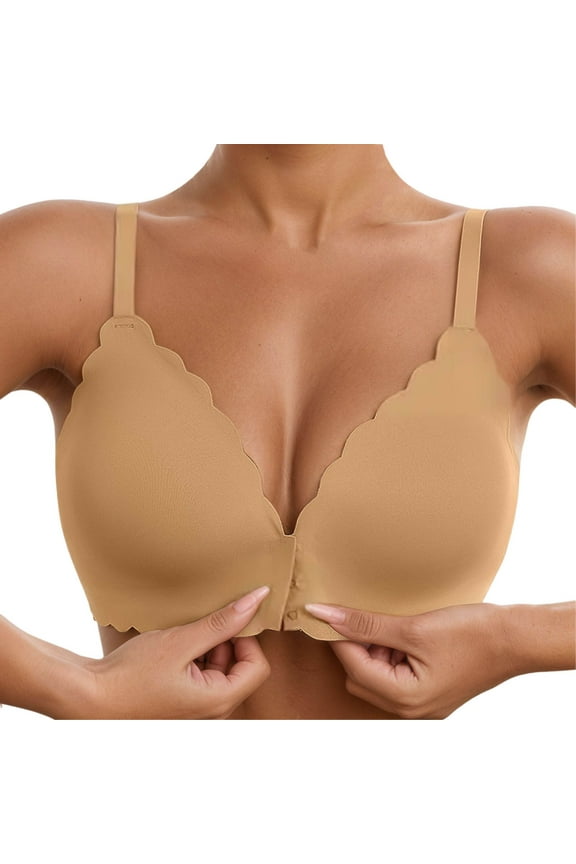 Women's Sexy Front Closure Side Support Push Up Wireless Bra Seamless Comfort Everyday Bralette for Tshirts Dresses
