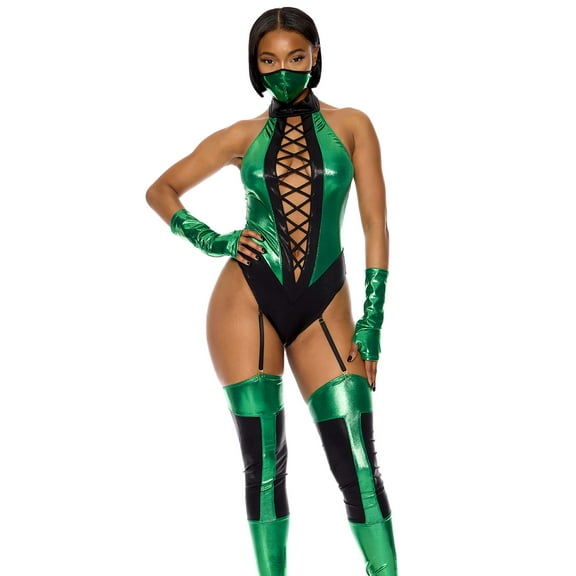 Women's Sexy Green Video Game Kombat Fighter Costume