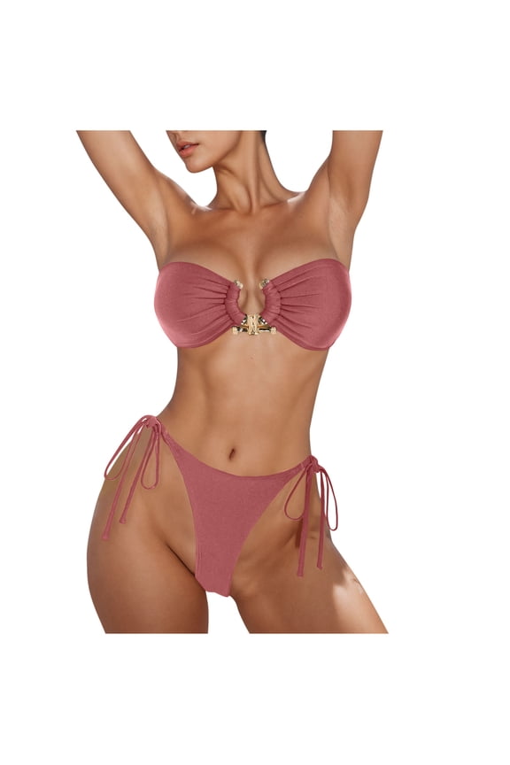 Women’s Sexy Halter Bikini Set with Wireless Bras – Adjustable Triangle Top & Cheeky Tie-Side Bottoms