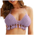 thumbnail image 1 of Women's Sexy Halter Bikini Top Handwork Knit Swim Tops Woven Tassel Cami Bra Bathing Suit, 1 of 2