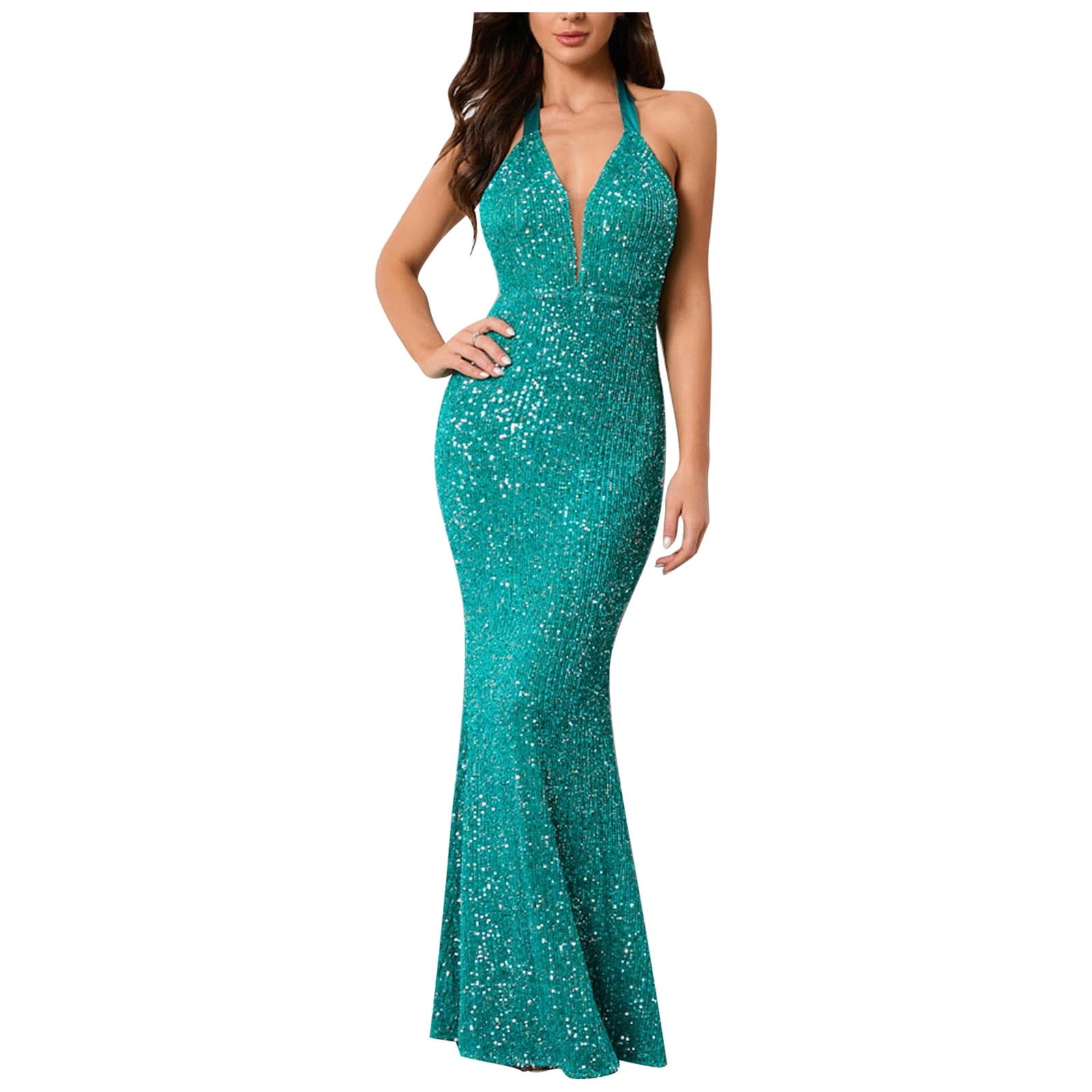 Simple Maxi Plus Size Gown Sequnis Mermaid Party Dresses for Women