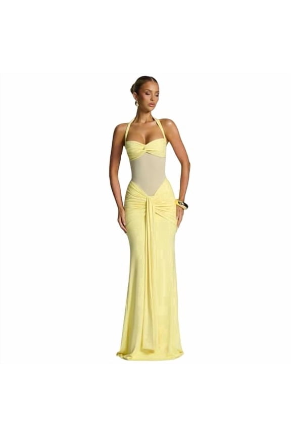 Women's Twist Knot Bodycon Halter Dress Sleeveless Backless Wedding Guest Long Dresses 