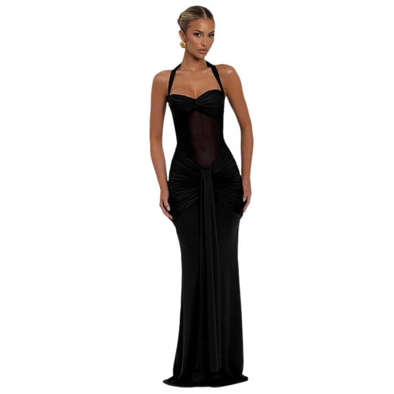 Babomareon Women's Twist Knot Bodycon Halter Dress Sleeveless Backless Wedding Guest Long Dresses 