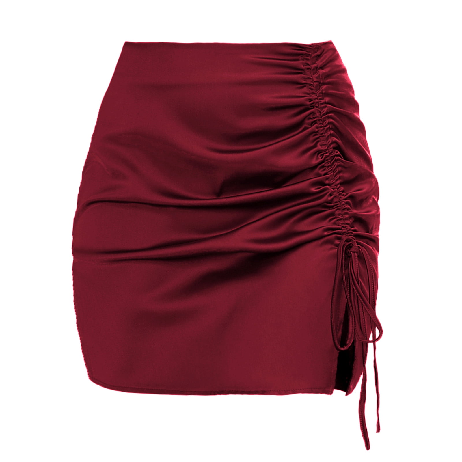 Women s High Waist Stretchy Side Slit Drawstring Ruched Slim Fit Mini Pencil Skirts Short Party Club Skirts